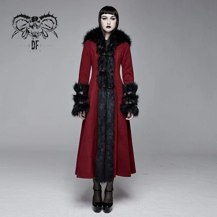 Women's Gothic Winter Warm Overcoats With Detachable Fluffy Accessories Heavyweight Classic Coat