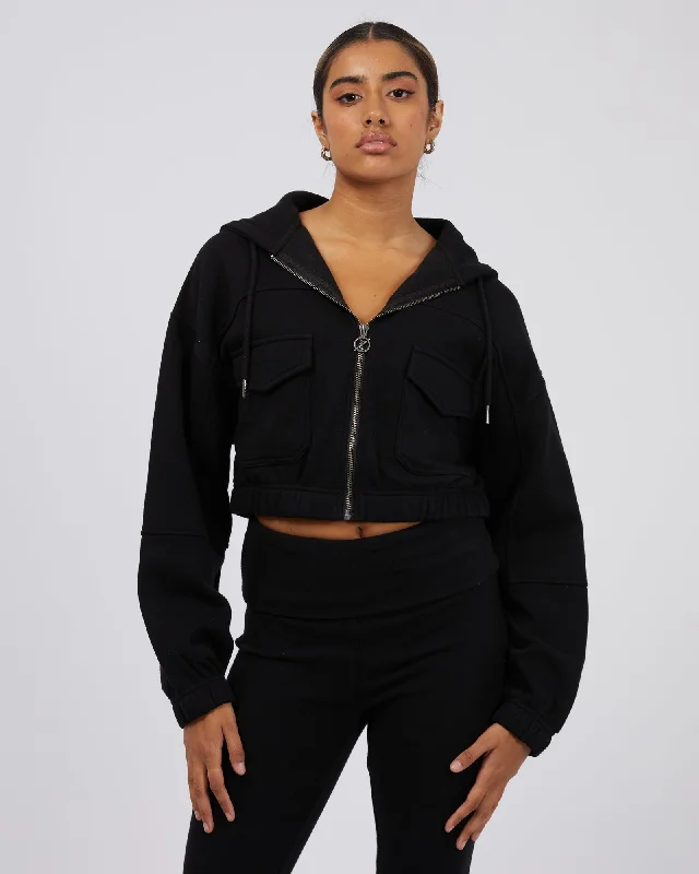 Wren Cropped Hoody Black Hoodie with Hood Adjustable Protection