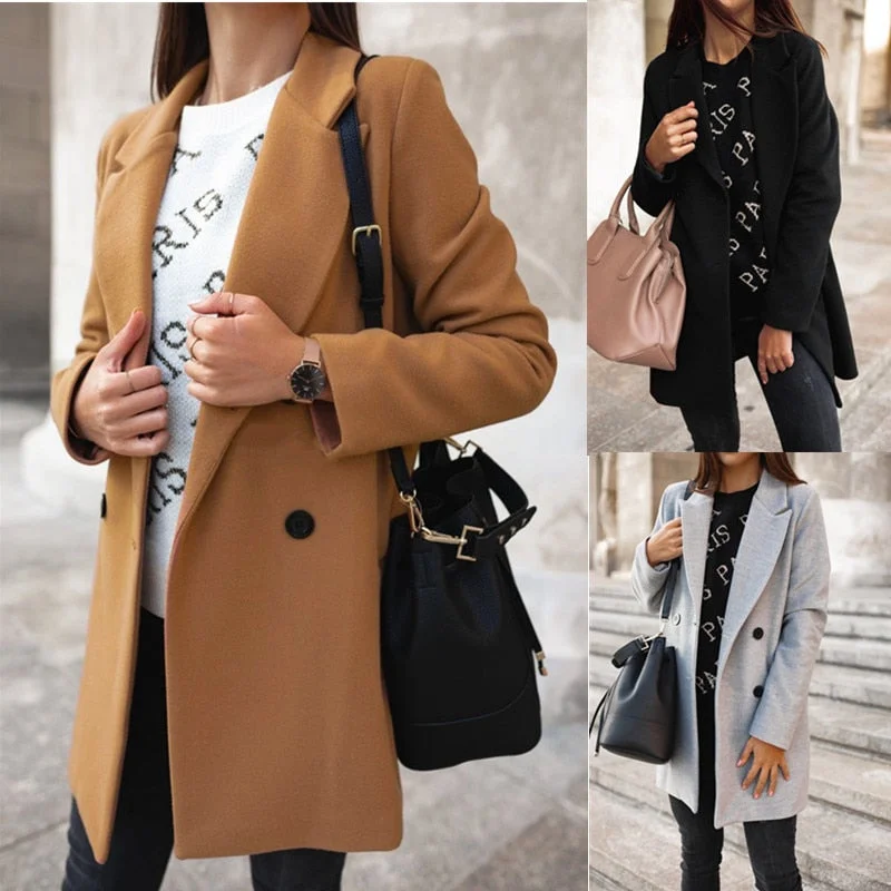 2019 Blends Woolens Overcoat Female Coat Autumn Side-Slit Wool Coat