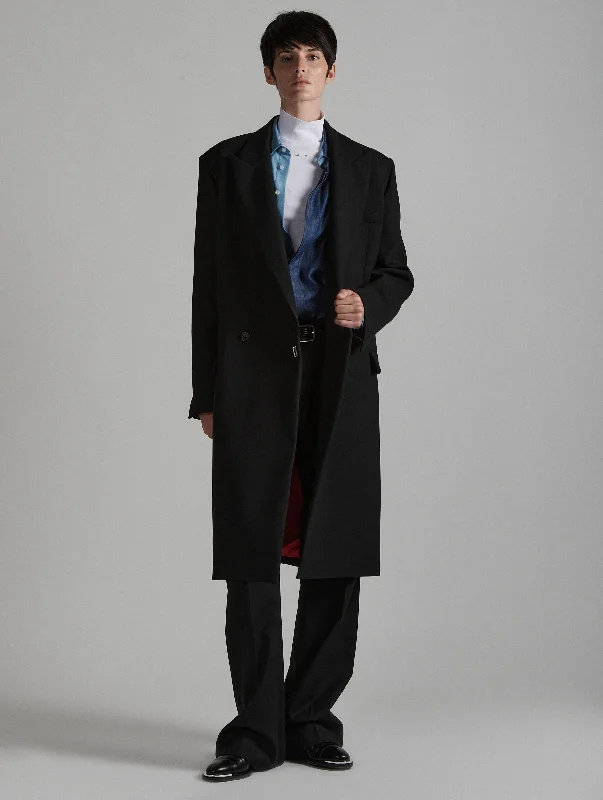 Black double gabardine overcoat Relaxed Fit Overcoat