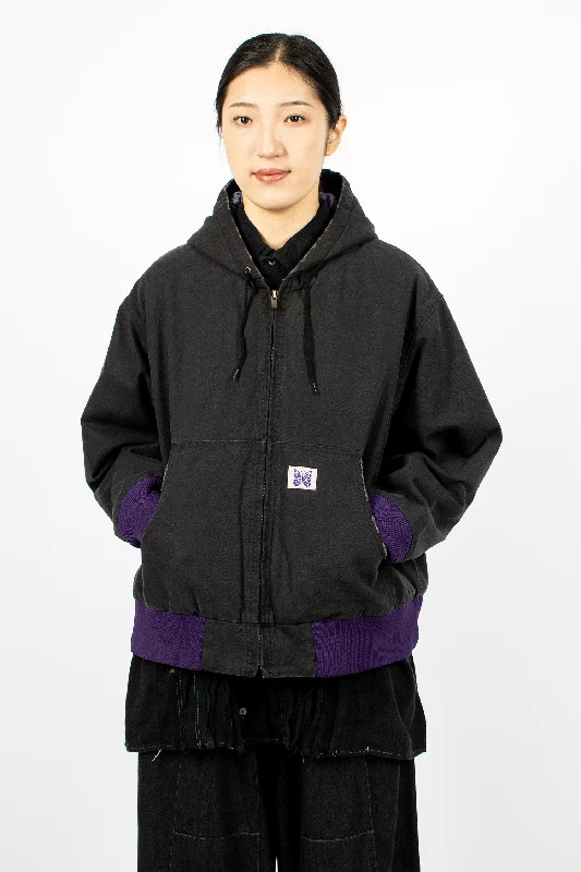 Zip Work Hoody Black Hoodie with Mock Neck Collared Structured