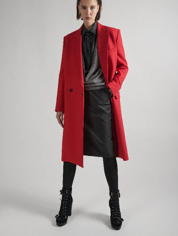 Red double gabardine overcoat Herringbone Wool Overcoat