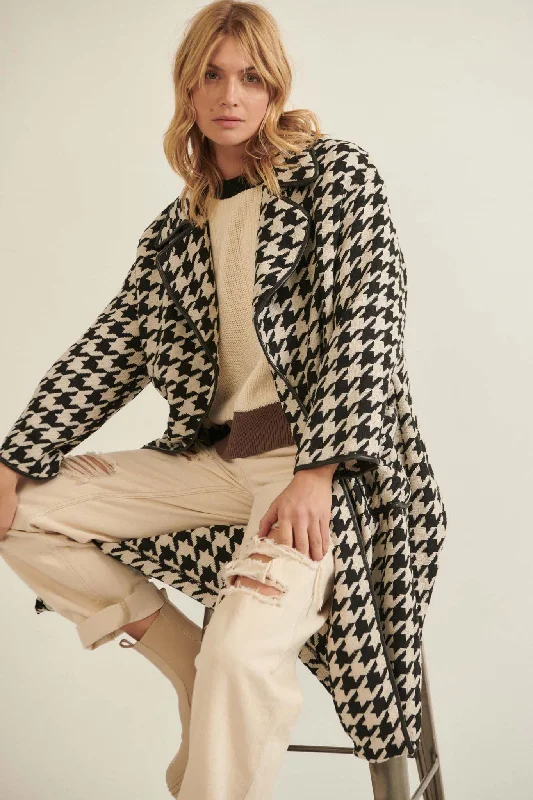 Style Hunter Houndstooth Tweed Overcoat Suede Trench Overcoat