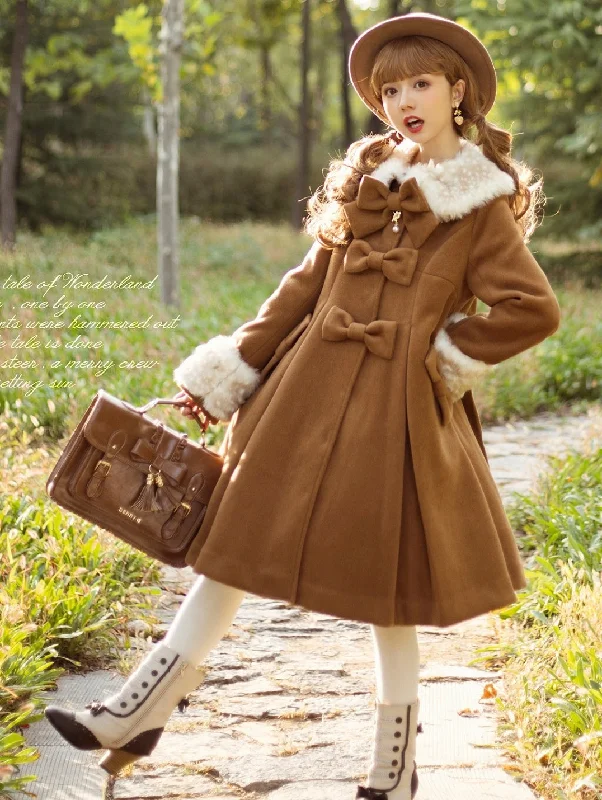 Unideer~Winter Lolita Coat Wool Bow Overcoat Double-Breasted Long Coat