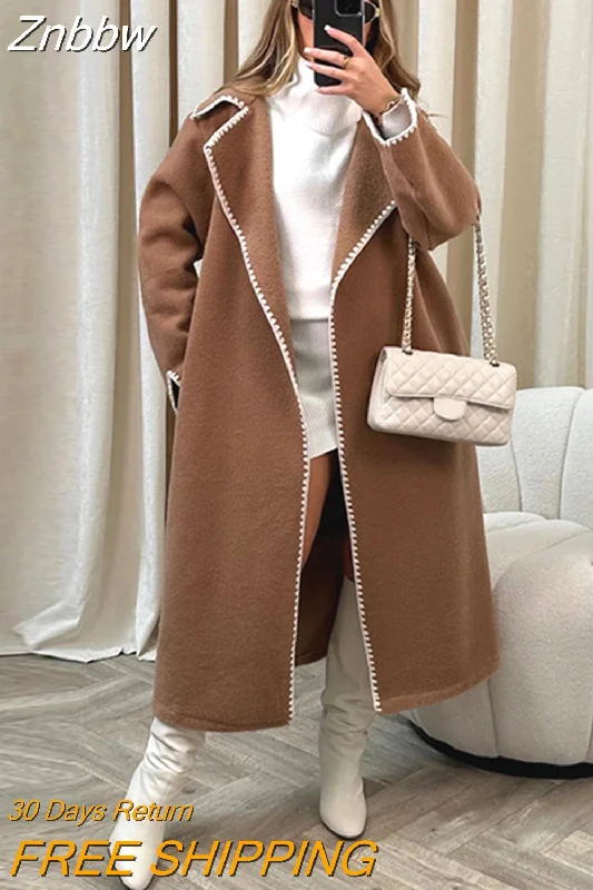 Znbbw Women's Fashion Thick Warm Woolen Coat Casual Loose Long Overcoat 2023 Autumn/Winter New Female Luxury Party Street Wear Outwear Buttoned Longline Coat