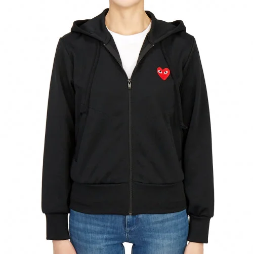 Comme Des Garcons Play W Zip Hoody Black Hoodie with Logo Branding Identity