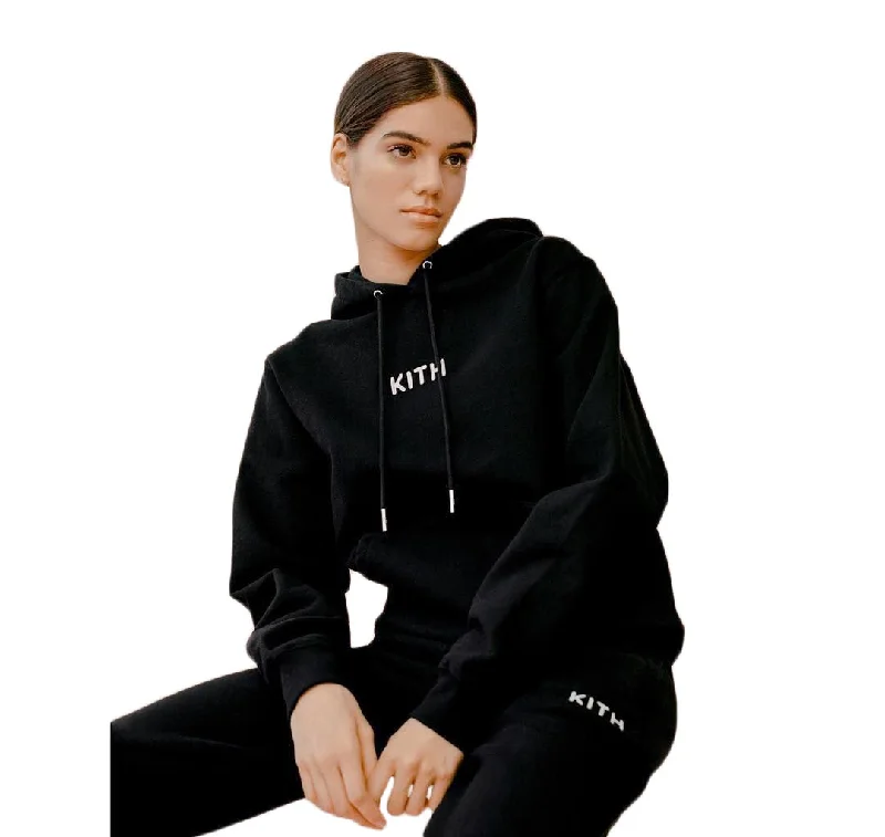 KITH Women's Black Glitter Logo Hoody KHW2076 Medium NWT Hoodie with Raglan Sleeves Sporty Comfortable