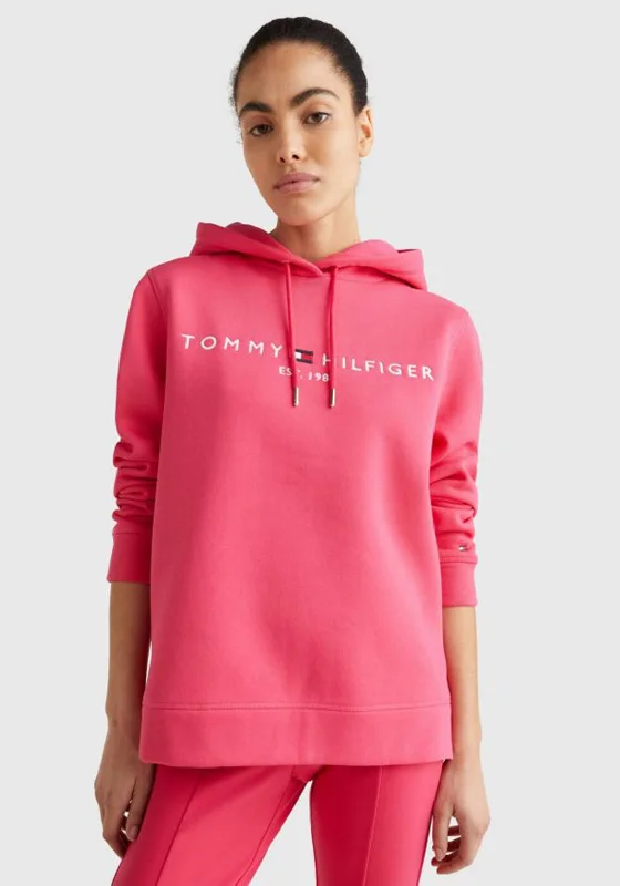 Tommy Hilfiger Womens Logo Hoody, Pink Splender Hoodie Sweatshirt Pullover