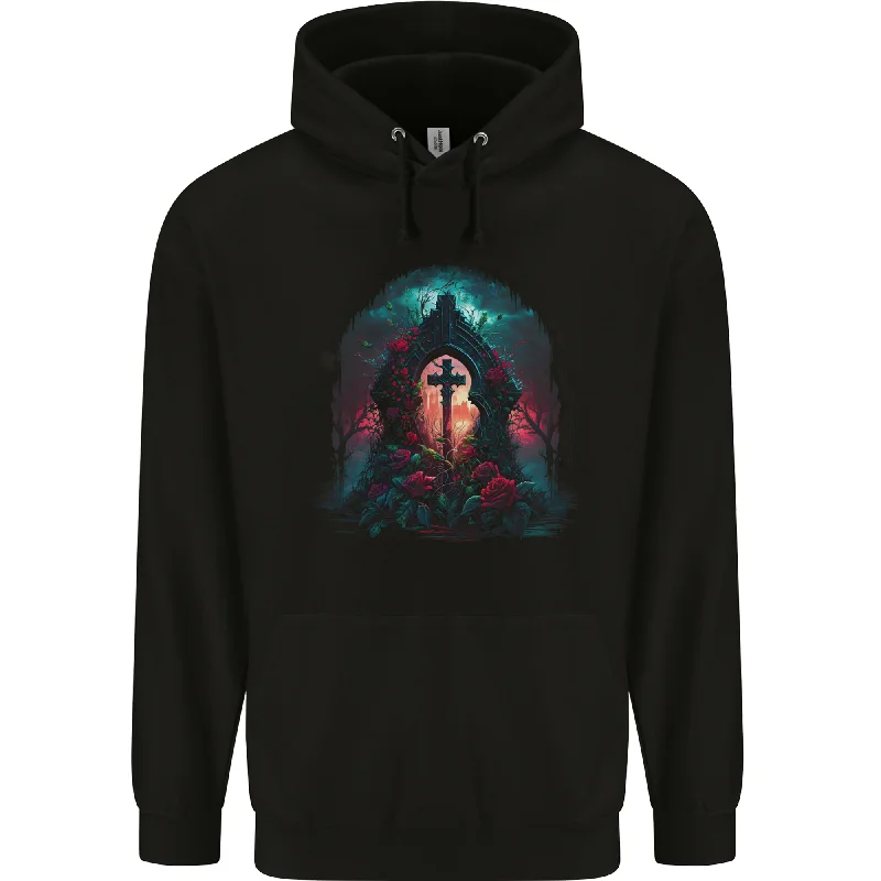 A Gothic Cross at a Tombstone Gothic Fantasy Mens 80% Cotton Hoodie Hoodie with Gradient Ombre Colorful