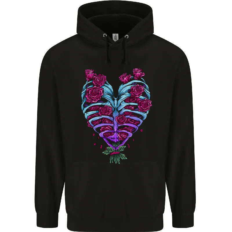 A Gothic Heart With Roses Skull Mens 80% Cotton Hoodie Hoodie with Pastel Soft Subtle A Gothic Heart With Roses Skull Mens 80% Cotton Hoodie Hoodie with Pastel Soft Subtle