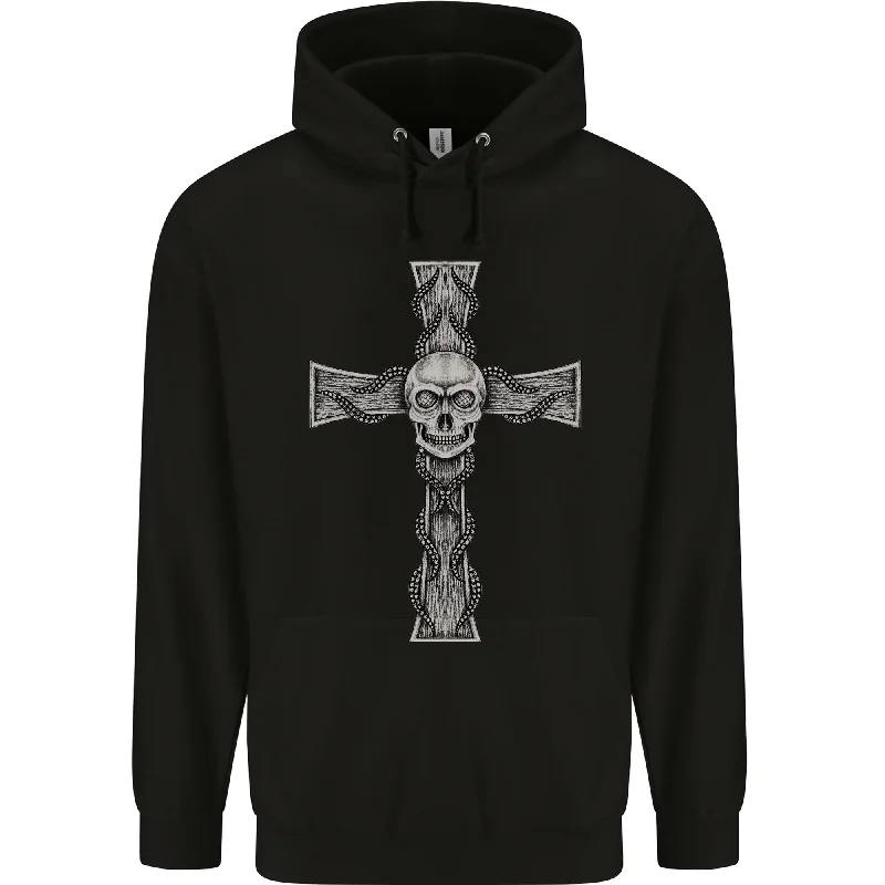 A Gothic Skull and Tentacles on a Cross Mens 80% Cotton Hoodie Hoodie with Elastic Cuffs Stretchable Comfortable A Gothic Skull and Tentacles on a Cross Mens 80% Cotton Hoodie Hoodie with Elastic Cuffs Stretchable Comfortable