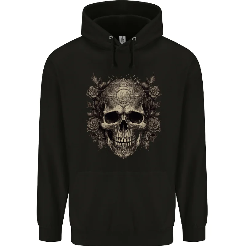 A Gothic Skull With Roses Mens 80% Cotton Hoodie Hoodie with Full-Zip Functional Layering A Gothic Skull With Roses Mens 80% Cotton Hoodie Hoodie with Full-Zip Functional Layering