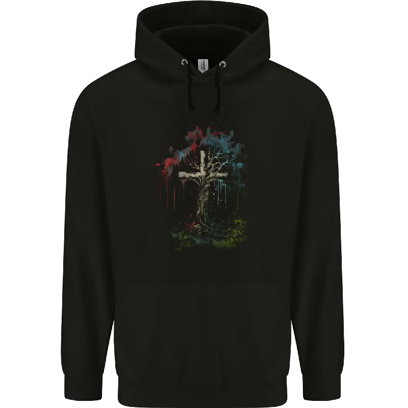 A Gothic Tree as a Christian Cross Mens 80% Cotton Hoodie Hoodie with Magnetic Closure Innovative Modern