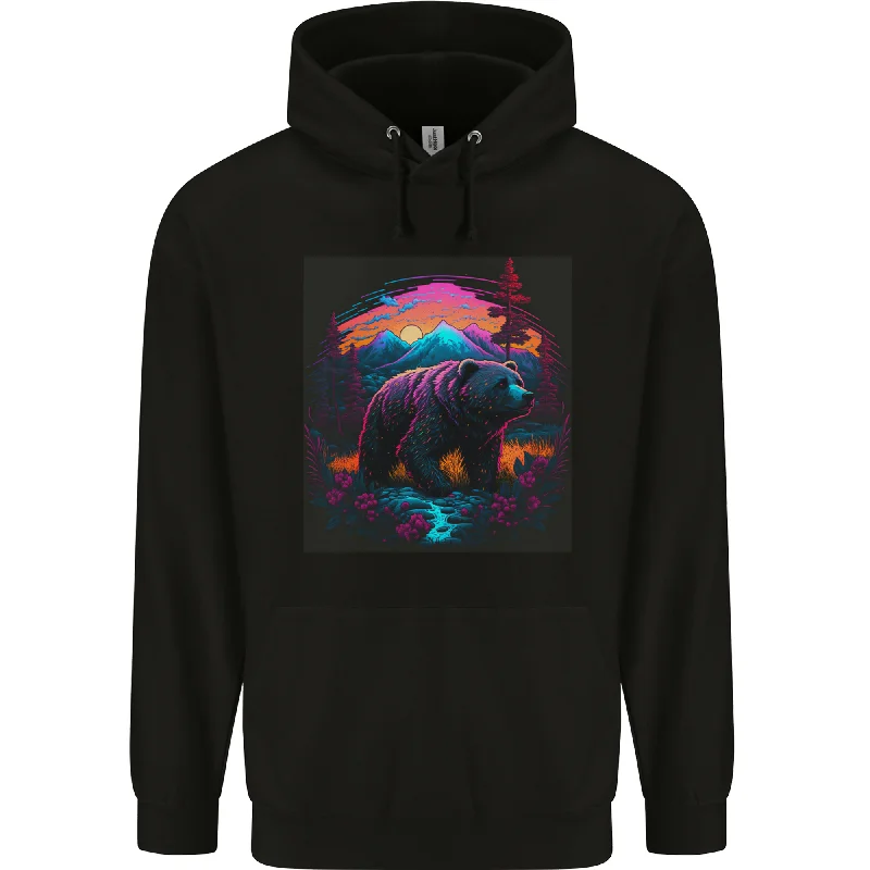 A Grizzly Bear in a Retro Wilderness Mens 80% Cotton Hoodie Hoodie with Slim Fit Tailored Modern A Grizzly Bear in a Retro Wilderness Mens 80% Cotton Hoodie Hoodie with Slim Fit Tailored Modern