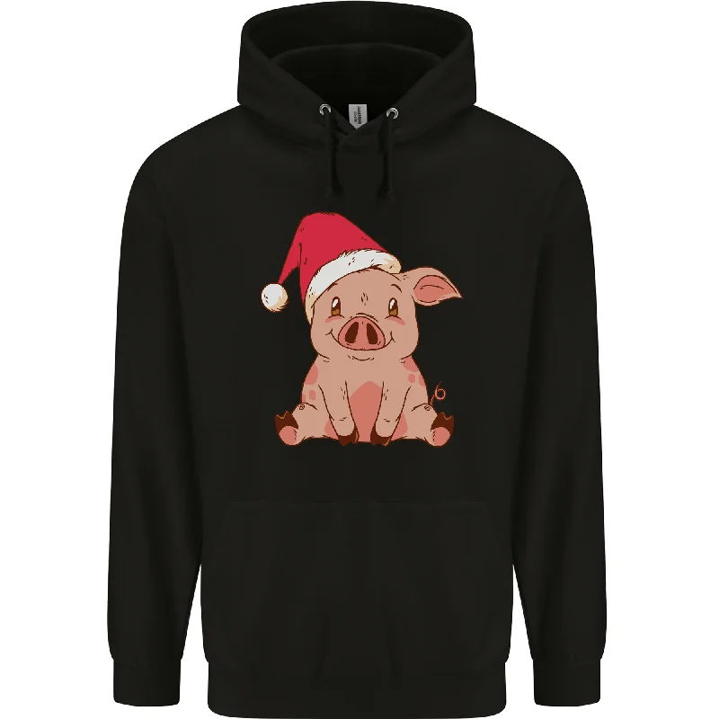 A Happy Christmas Pig Funny Xmas Mens 80% Cotton Hoodie Hoodie with Raw Hem Edgy Unfinished A Happy Christmas Pig Funny Xmas Mens 80% Cotton Hoodie Hoodie with Raw Hem Edgy Unfinished