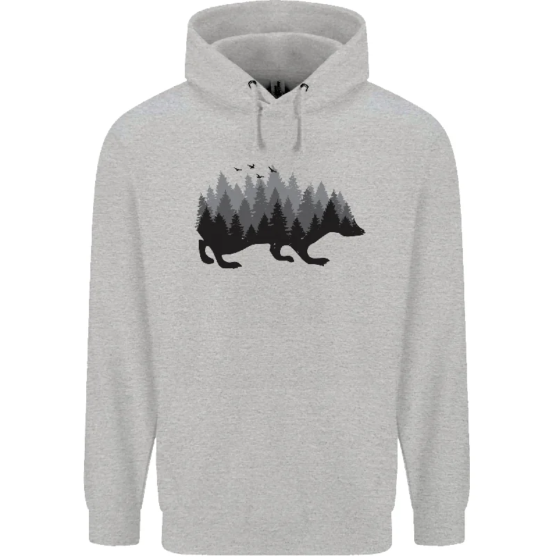 A Hedgehog Depicting a Forest Mens 80% Cotton Hoodie Hoodie with Hem Frayed Vintage Worn A Hedgehog Depicting a Forest Mens 80% Cotton Hoodie Hoodie with Hem Frayed Vintage Worn