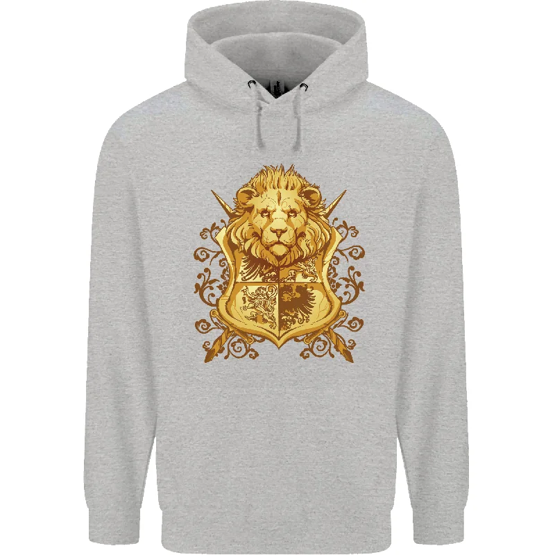 A Heraldic Lion Coat of Arms Shield Mens 80% Cotton Hoodie Hoodie with Metallic Shiny Futuristic A Heraldic Lion Coat of Arms Shield Mens 80% Cotton Hoodie Hoodie with Metallic Shiny Futuristic