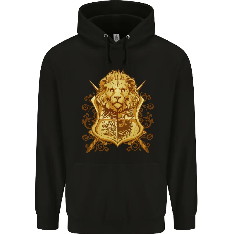 A Heraldic Lion Shield Coat of Arms Mens 80% Cotton Hoodie Hoodie with Mock Neck Collared Structured A Heraldic Lion Shield Coat of Arms Mens 80% Cotton Hoodie Hoodie with Mock Neck Collared Structured