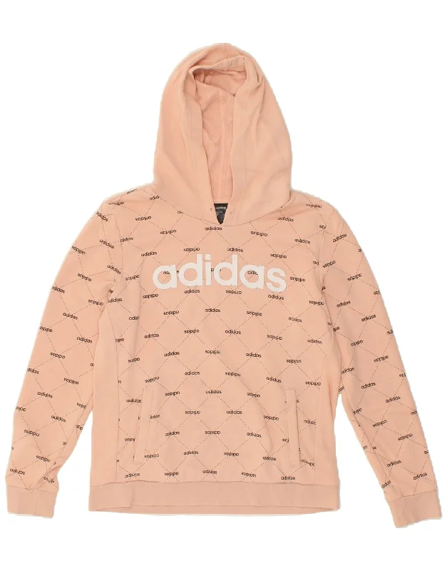 ADIDAS Womens Graphic Hoodie Jumper UK 14 Medium Beige Cotton Hoodie with Pocket Utility Practical ADIDAS Womens Graphic Hoodie Jumper UK 14 Medium Beige Cotton Hoodie with Pocket Utility Practical