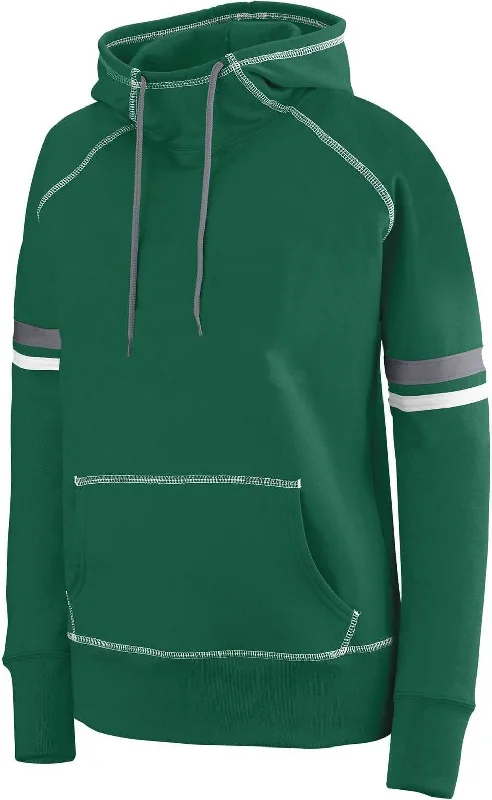 Augusta 5440 Ladies Spry Hoody - Dark Green White Graphite Hoodie with Hem Fringe Bohemian Relaxed