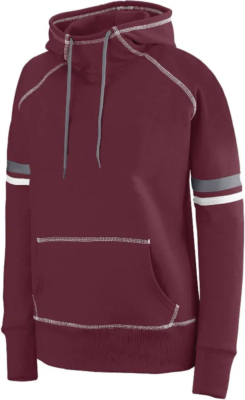 Augusta 5440 Ladies Spry Hoody - Maroon White Graphite Hoodie with Hem Applique Textured Unique