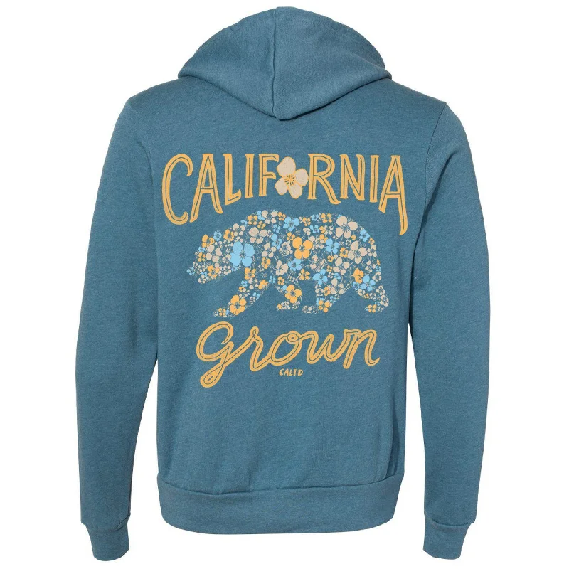 Bear Poppy Blossom Zipper Hoodie Hoodie with Distressed Vintage Worn