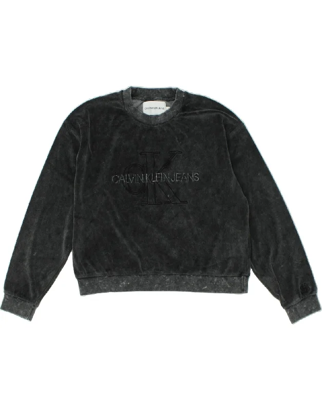 CALVIN KLEIN Womens Graphic Sweatshirt Jumper UK 14 Medium Grey Cotton Hoodie with Back Slit Movement Comfort CALVIN KLEIN Womens Graphic Sweatshirt Jumper UK 14 Medium Grey Cotton Hoodie with Back Slit Movement Comfort
