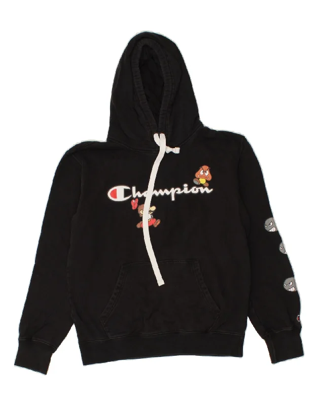 CHAMPION Womens Graphic Hoodie Jumper UK 14 Medium Black Cotton Hoodie with Batwing Sleeves Loose Dramatic CHAMPION Womens Graphic Hoodie Jumper UK 14 Medium Black Cotton Hoodie with Batwing Sleeves Loose Dramatic