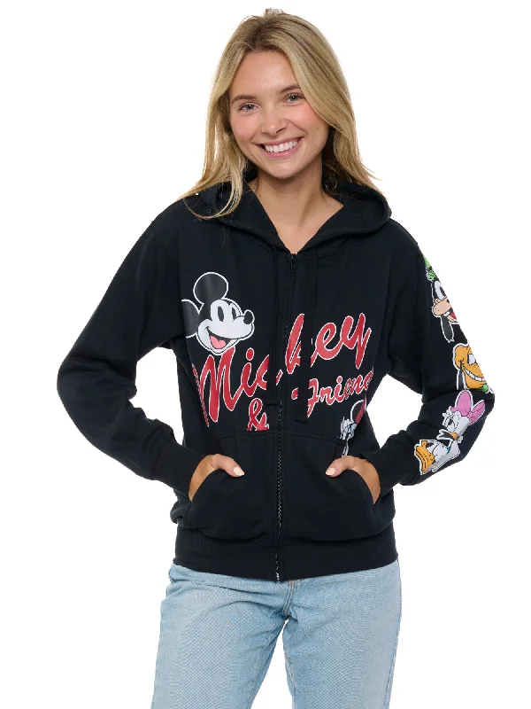 Disney Womens Mickey Mouse & Friends Hoodie Sweatshirt Black Zip Up Hoodie with Rhinestones Sparkly Elegant Disney Womens Mickey Mouse & Friends Hoodie Sweatshirt Black Zip Up Hoodie with Rhinestones Sparkly Elegant