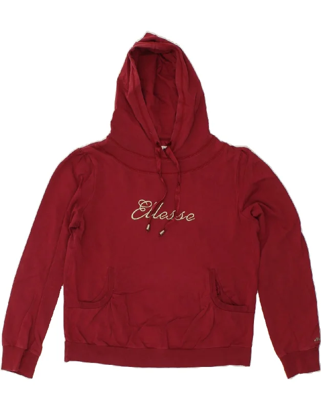 ELLESSE Womens Graphic Hoodie Jumper UK 16 Large Burgundy Cotton Hoodie Sweatshirt Pullover ELLESSE Womens Graphic Hoodie Jumper UK 16 Large Burgundy Cotton Hoodie Sweatshirt Pullover