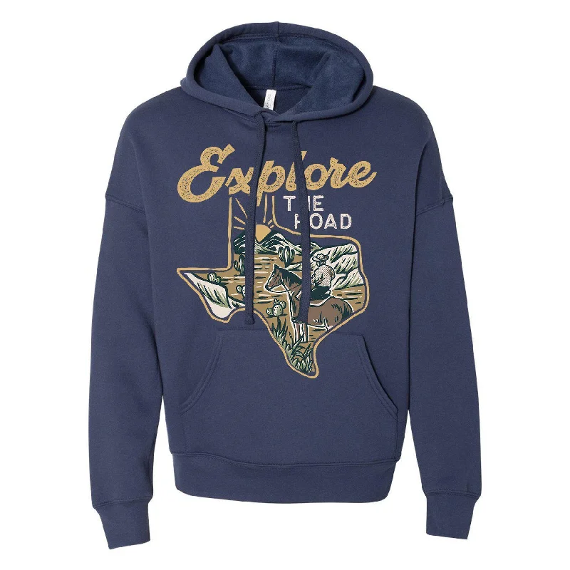 Explore the Road Texas Drop Shoulder Hoodie Hoodie with Back Slit Movement Comfort