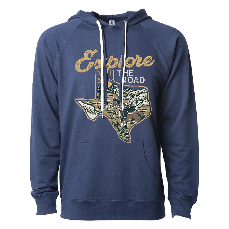 Explore the Road Texas Raglan Hoodie Hoodie with Ribbed Cuffs Snug Fit Comfort