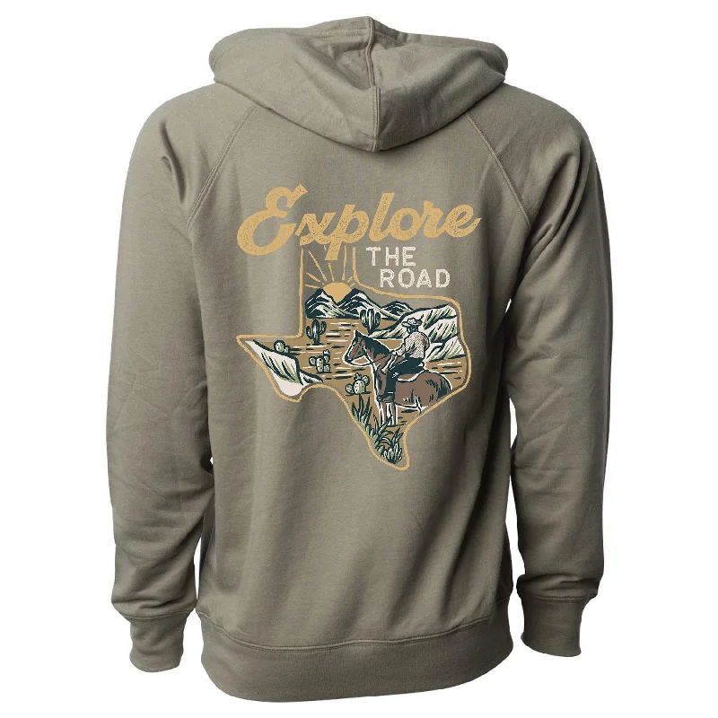 Explore the Road Texas Raglan Zipper Hoodie Hoodie with Logo Branding Identity