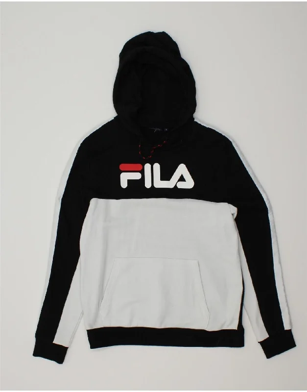 FILA Mens Graphic Hoodie Jumper Small Black Colourblock Cotton Hoodie with Pattern Geometric Abstract FILA Mens Graphic Hoodie Jumper Small Black Colourblock Cotton Hoodie with Pattern Geometric Abstract