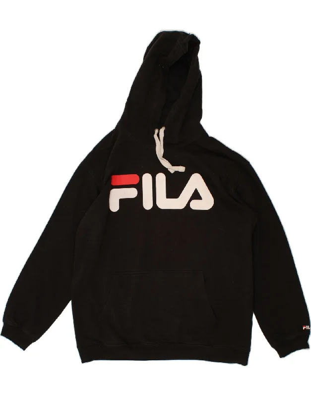 FILA Mens Graphic Hoodie Jumper XL Black Cotton Hoodie with Longline Fit Extended Stylish FILA Mens Graphic Hoodie Jumper XL Black Cotton Hoodie with Longline Fit Extended Stylish