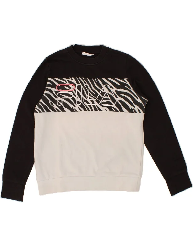 FILA Womens Graphic Sweatshirt Jumper UK 6 XS White Colourblock Cotton Hoodie with Oversized Fit Loose Comfortable FILA Womens Graphic Sweatshirt Jumper UK 6 XS White Colourblock Cotton Hoodie with Oversized Fit Loose Comfortable