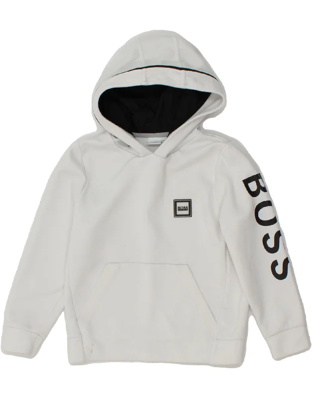 HUGO BOSS Boys Graphic Hoodie Jumper 7-8 Years White Polyester Hoodie with Button Placket Classic Preppy HUGO BOSS Boys Graphic Hoodie Jumper 7-8 Years White Polyester Hoodie with Button Placket Classic Preppy