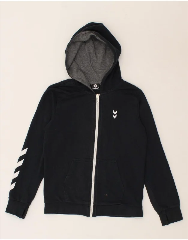 HUMMEL Boys Graphic Zip Hoodie Sweater 9-10 Years Navy Blue Cotton Hoodie with Thumb Holes Functional Cozy