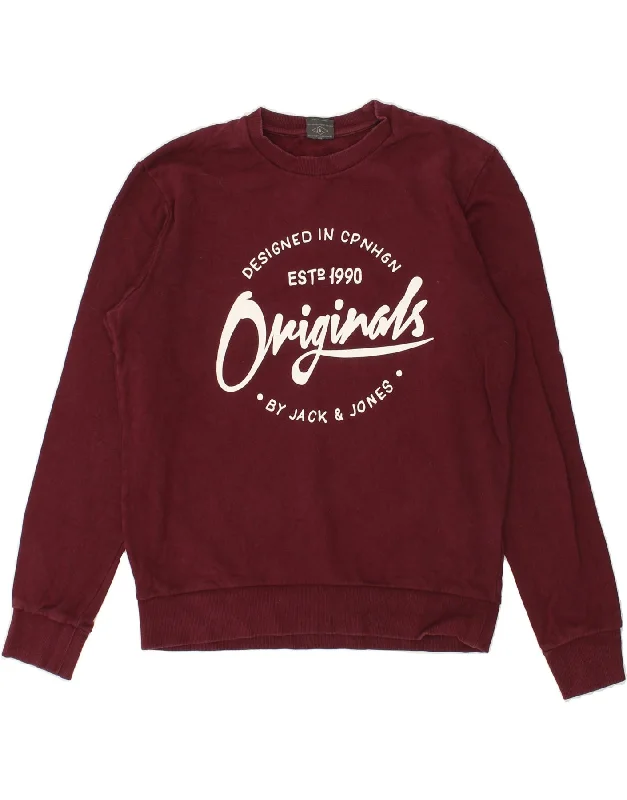JACK & JONES Mens Graphic Sweatshirt Jumper Medium Burgundy Cotton Hoodie with Snap Buttons Easy Quick JACK & JONES Mens Graphic Sweatshirt Jumper Medium Burgundy Cotton Hoodie with Snap Buttons Easy Quick