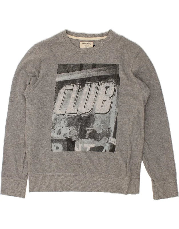 JACK & JONES Mens Graphic Sweatshirt Jumper XL Grey Cotton Hoodie with Drawstring Waist Adjustable Fitted JACK & JONES Mens Graphic Sweatshirt Jumper XL Grey Cotton Hoodie with Drawstring Waist Adjustable Fitted