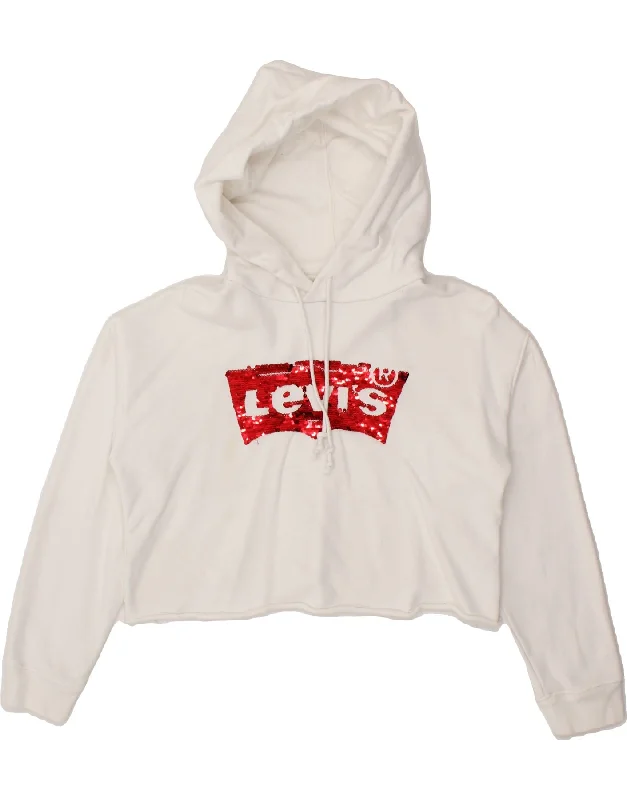 LEVI'S Womens Graphic Crop Hoodie Jumper UK 2 2XS White Oversized Hoodie Comfort Casual LEVI'S Womens Graphic Crop Hoodie Jumper UK 2 2XS White Oversized Hoodie Comfort Casual