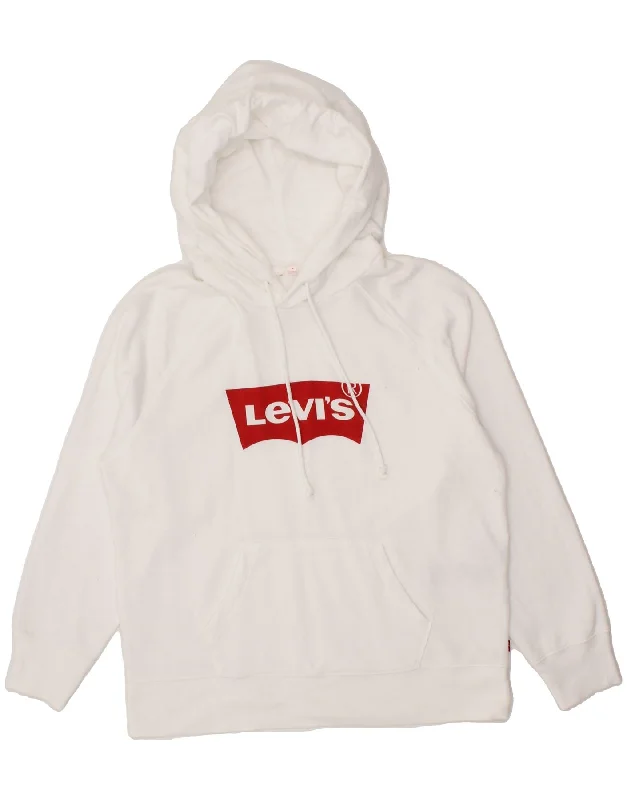 LEVI'S Womens Graphic Hoodie Jumper UK 14 Medium White Cotton Hoodie with Mock Neck Collared Structured LEVI'S Womens Graphic Hoodie Jumper UK 14 Medium White Cotton Hoodie with Mock Neck Collared Structured