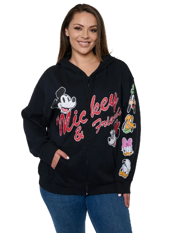 Women's Plus Size Disney Mickey & Friends Hoodie Sweatshirt Black Zip Up Hoodie with Strings Custom Fit Adjustable Women's Plus Size Disney Mickey & Friends Hoodie Sweatshirt Black Zip Up Hoodie with Strings Custom Fit Adjustable