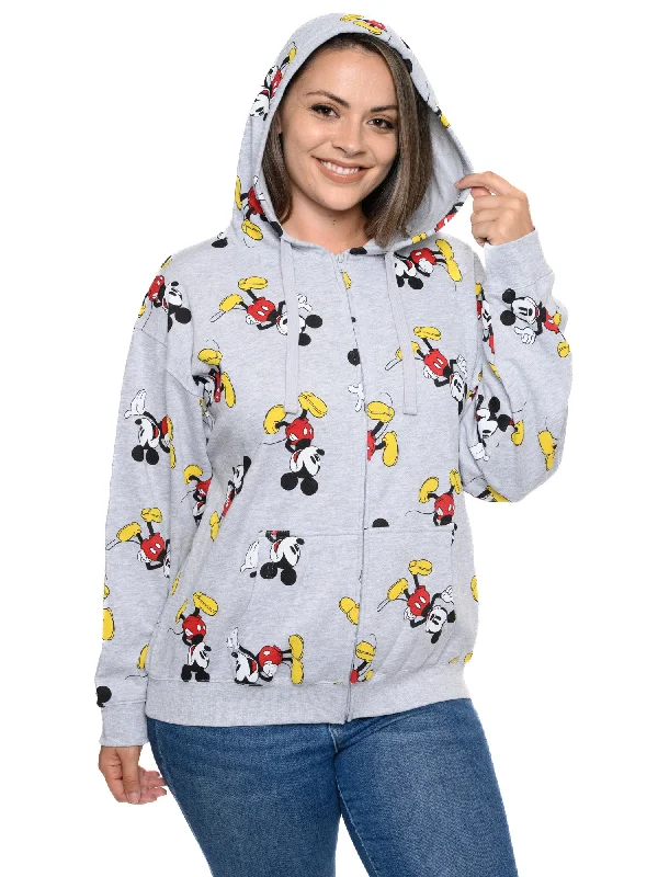 Disney Women's Plus Mickey Mouse Sweatshirt Hoodie Zippered All-Over Print Gray Hoodie with Drop Shoulder Relaxed Streetwear Disney Women's Plus Mickey Mouse Sweatshirt Hoodie Zippered All-Over Print Gray Hoodie with Drop Shoulder Relaxed Streetwear
