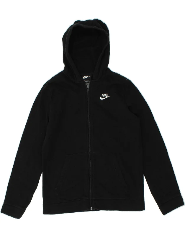 NIKE Boys Standard Fit Zip Hoodie Sweater 13-14 Years XL Black Cotton Hoodie with Hem Frayed Vintage Worn
