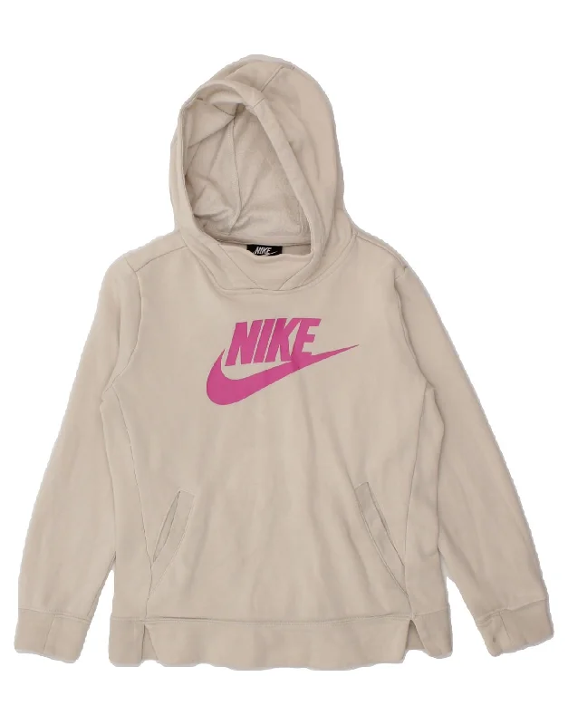 NIKE Girls Graphic Hoodie Jumper 10-11 Years Medium Beige Cotton Hoodie with Elastic Cuffs Stretchable Comfortable NIKE Girls Graphic Hoodie Jumper 10-11 Years Medium Beige Cotton Hoodie with Elastic Cuffs Stretchable Comfortable