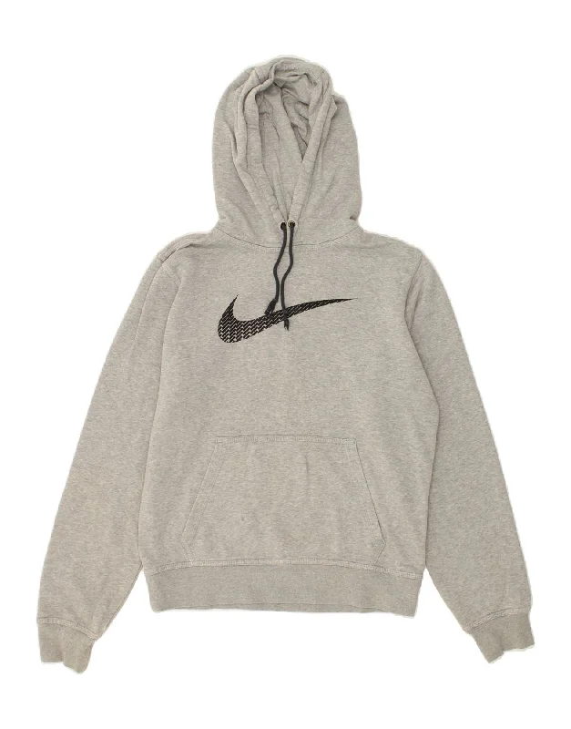 NIKE Womens Graphic Hoodie Jumper UK 10 Small Grey Cotton Hoodie with Applique Textured Unique NIKE Womens Graphic Hoodie Jumper UK 10 Small Grey Cotton Hoodie with Applique Textured Unique