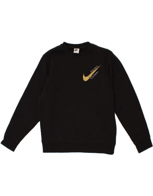 NIKE Womens Graphic Sweatshirt Jumper UK 10 Small Black Cotton Hoodie with Sequins Glamorous Eye-catching NIKE Womens Graphic Sweatshirt Jumper UK 10 Small Black Cotton Hoodie with Sequins Glamorous Eye-catching