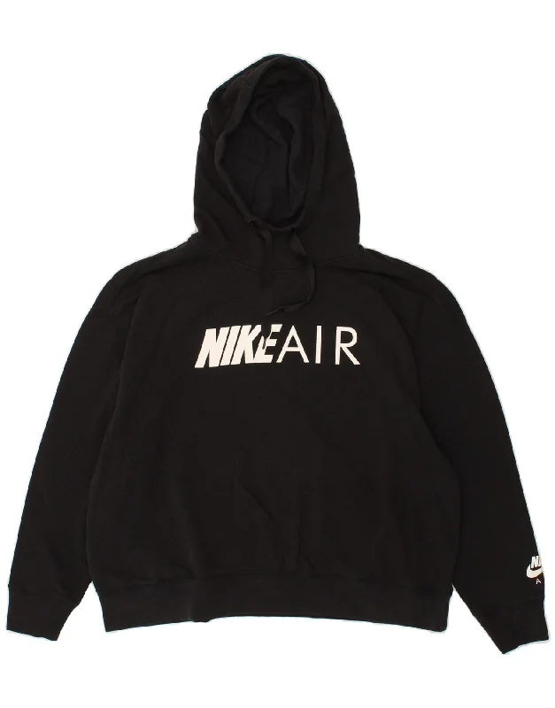 NIKE Womens Oversized Graphic Hoodie Jumper UK 14 Medium Black Cotton Hoodie with Front Slit Layering Stylish NIKE Womens Oversized Graphic Hoodie Jumper UK 14 Medium Black Cotton Hoodie with Front Slit Layering Stylish