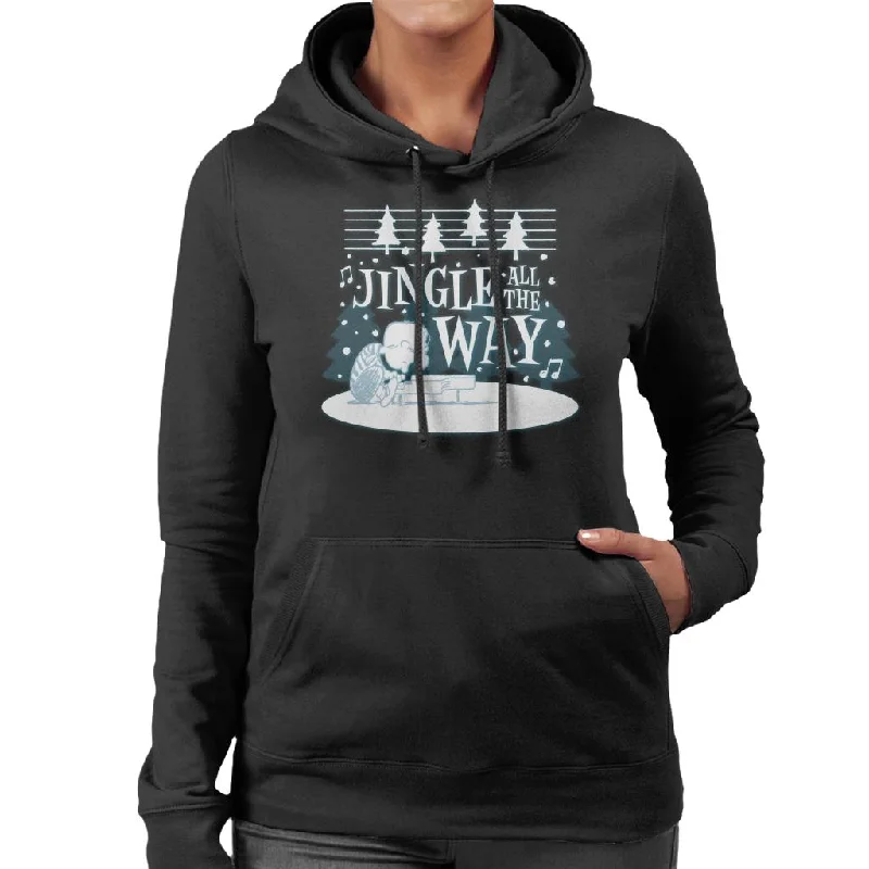 Peanuts Schroeder Playing Jingle Bells On Piano Women's Hooded Sweatshirt Hoodie with Button Placket Classic Preppy Peanuts Schroeder Playing Jingle Bells On Piano Women's Hooded Sweatshirt Hoodie with Button Placket Classic Preppy